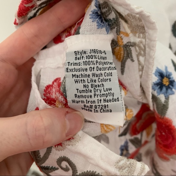 Johnny Was White Linen Hazelton Peasant Tie Blouse - Picture 8 of 9